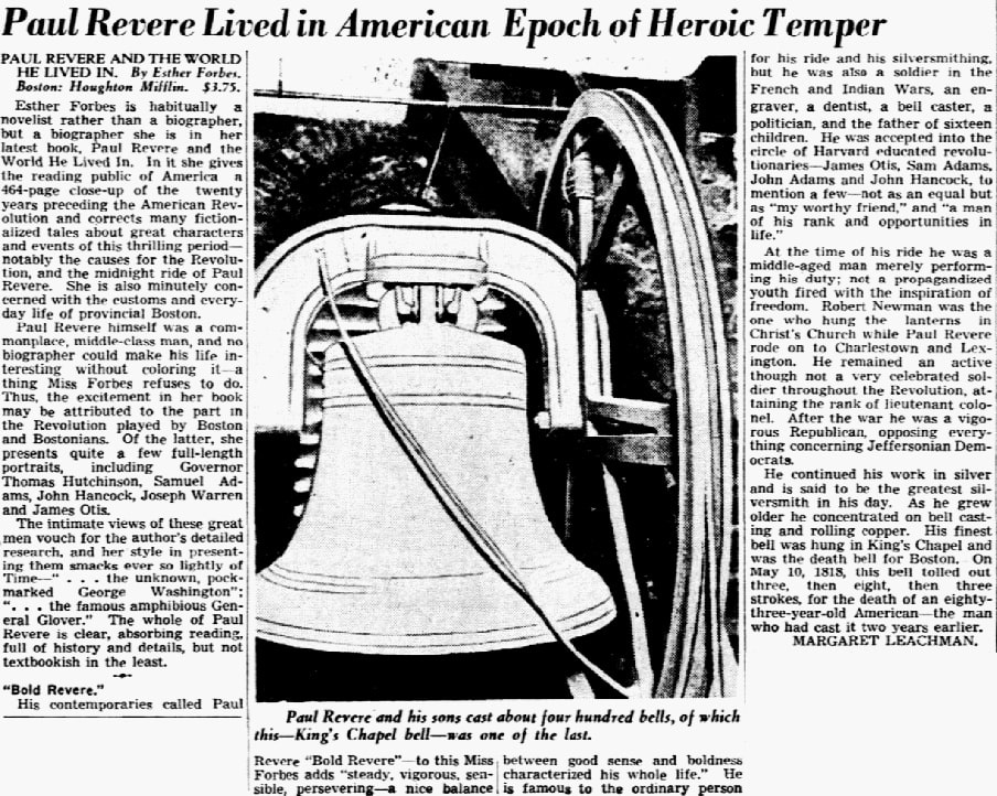 An article about Paul Revere, Dallas Morning News newspaper article 26 July 1942