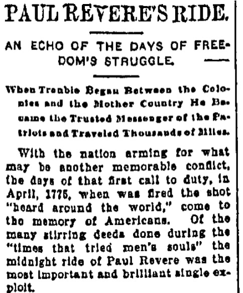 An article about Paul Revere, Trenton State Gazette newspaper article 8 June 1898