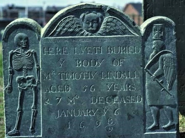 Photo: gravestone for Timothy Lindall, Burying Point Cemetery, 51 Charter Street, Salem, Massachusetts. Credit: Robert Buckley.