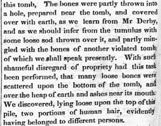 An article about tombs in Salem, Massachusetts, Salem Gazette newspaper artlicle 15 September 1835