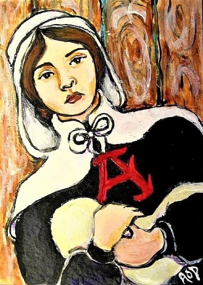Illustration: Hester Prynne from “The Scarlet Letter,” wearing her red “A.”