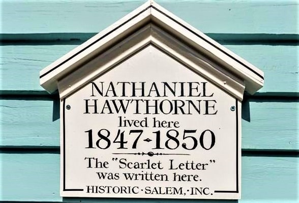 Photo: historic marker at 14 Mall Street, Salem, Massachusetts, the home where Nathaniel Hawthorne wrote “The Scarlet Letter.”