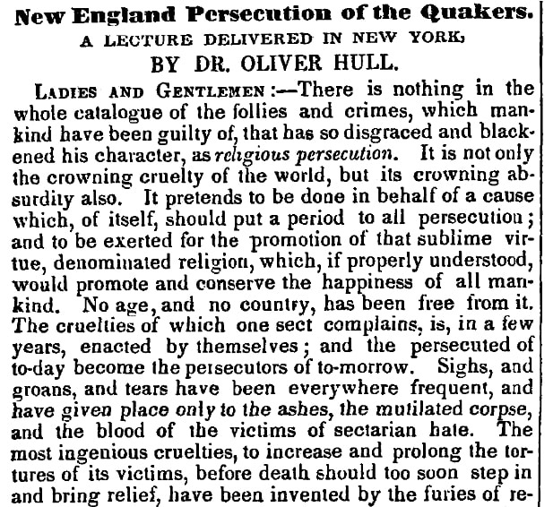 An article about the Quakers, Boston Investigator newspaper article 10 November 1852
