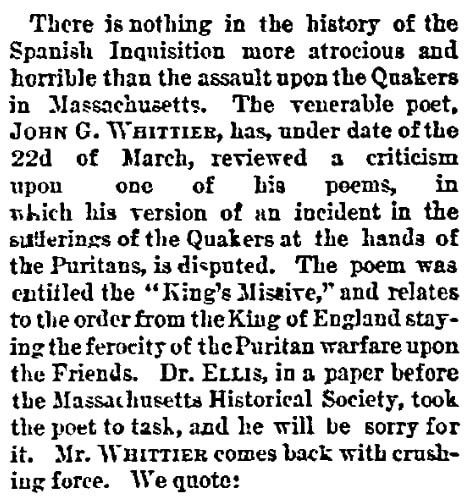 An article about the Quakers, Cincinnati Commercial Tribune newspaper article 1 April 1881