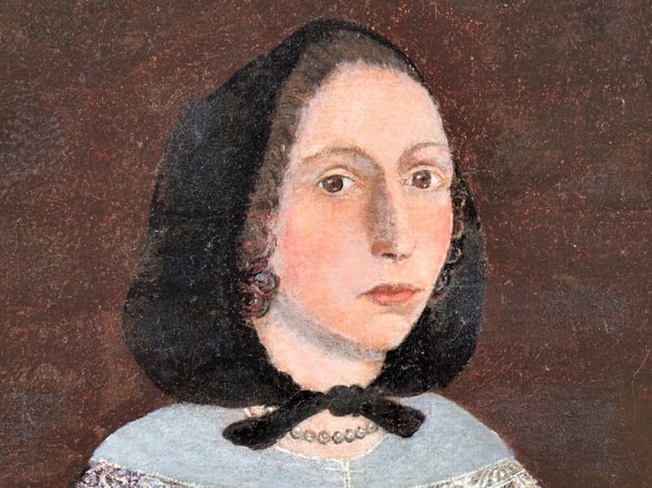 Illustration: a close-up of a portrait of Rebecca Rawson, by the Freake Painter, c. 1670. Courtesy of the New England Historic Genealogical Society.