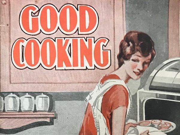 Photo: close-up of the cover of “Good Cooking” by R. V. Pierce, M.D. Credit: Gena Philibert-Ortega.