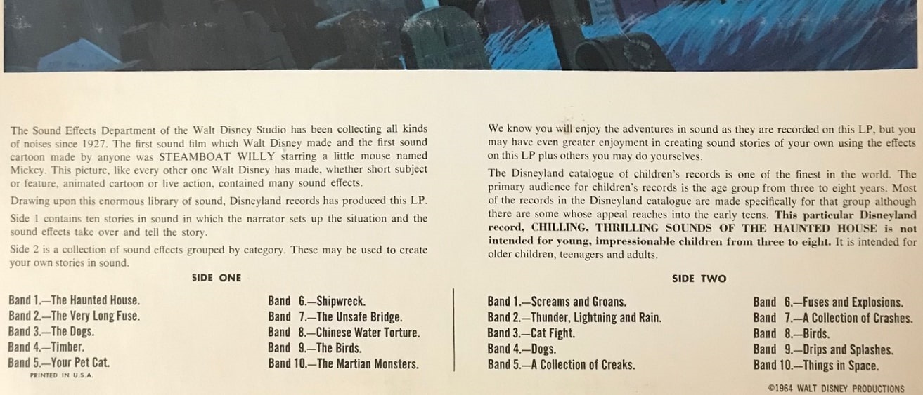 Photo: liner notes on the back of the album “Chilling, Thrilling Sounds of the Haunted House.”