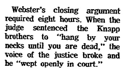 An article about the closing argument in the murder trial for Captain Joseph White, Boston Herald newspaper article 9 April 1967 