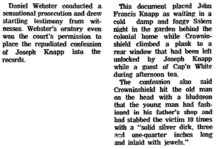 An article about the murder trial for Captain Joseph White, Boston Herald newspaper article 9 April 1967