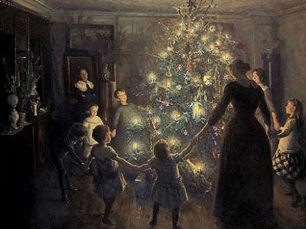 Painting: “Happy Christmas” by Johansen Viggo, 1891
