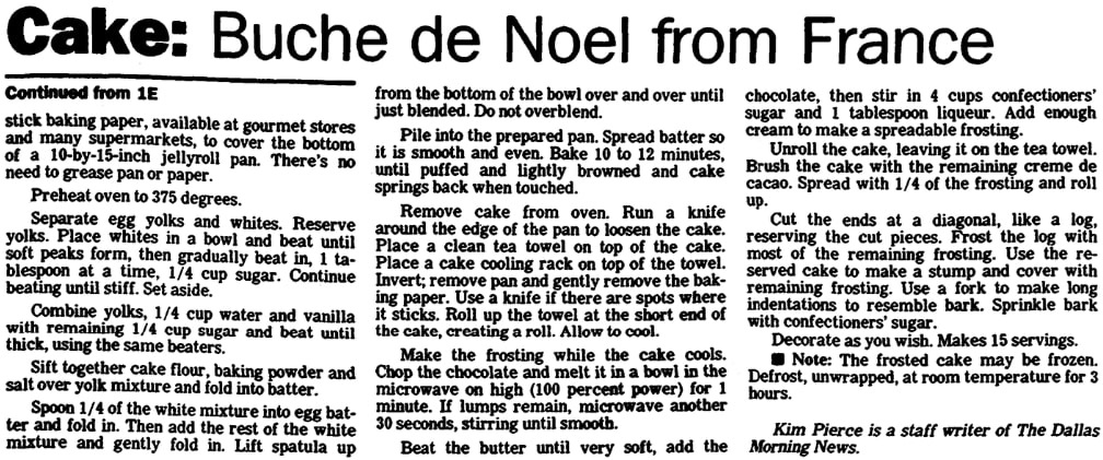 A recipe for Buche de Noel, Naples Daily News newspaper article 19 December 1991