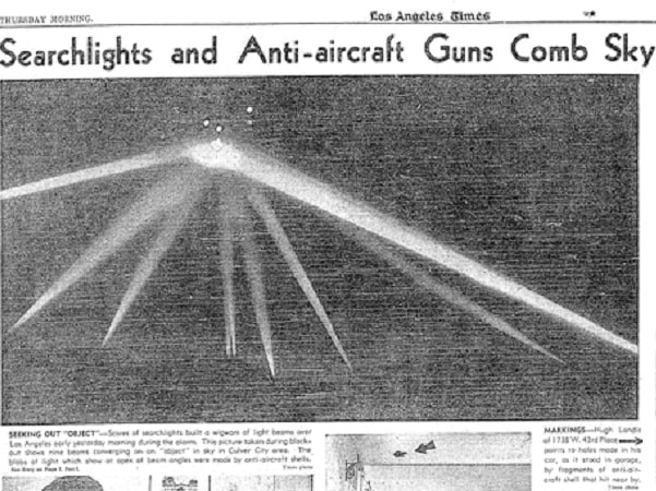 An article about the WWII "Battle of Los Angeles," Los Angeles Times newspaper