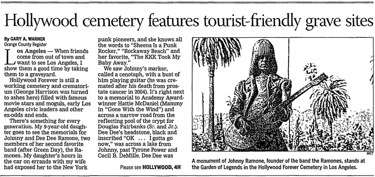 An article about Hollywood Forever Cemetery, Milwaukee Journal Sentinel newspaper article 14 November 2010