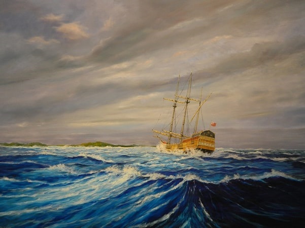 Illustration: “Wreck of the Sea Venture off Bermuda, 28th July 1609.” Courtesy of Christopher M. Grimes, Bermudian artist.
