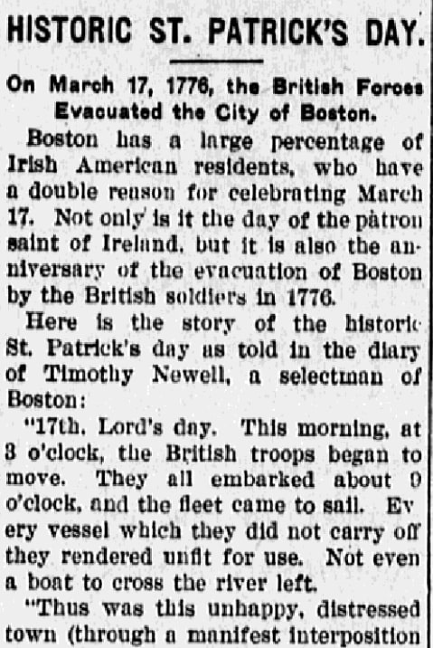 An article about St. Patrick's Day, Evening News newspaper 16 March 1915