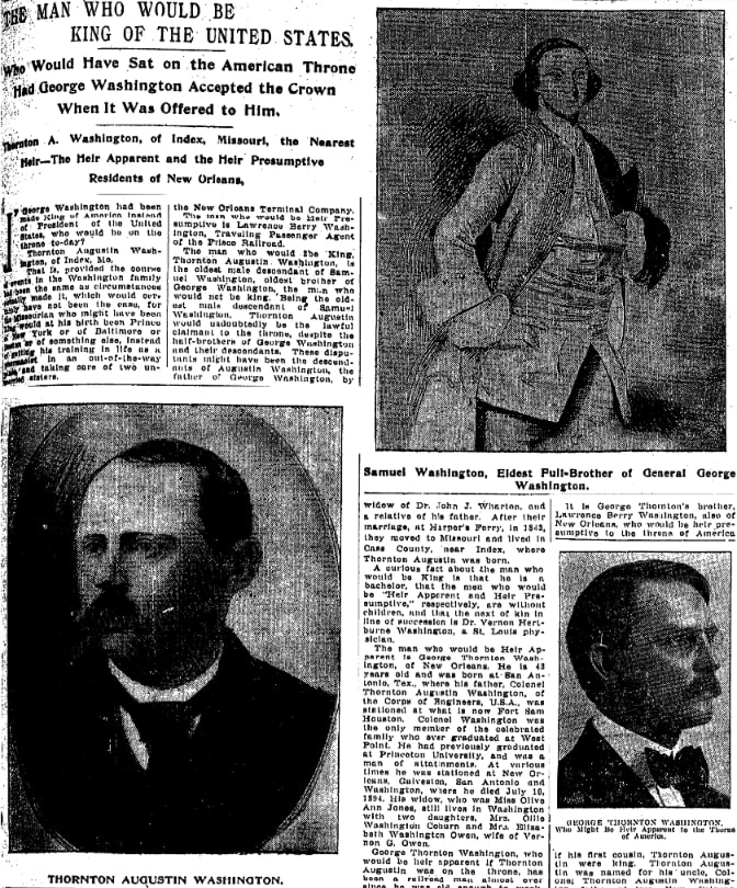 An article about the Washington family line, Times-Picayune newspaper 2 August 1908