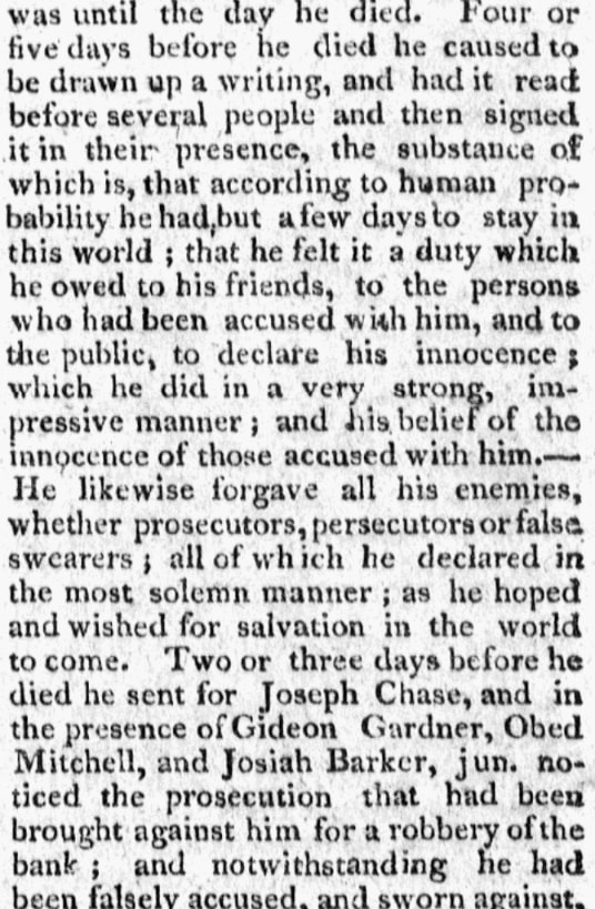 An article about Jethro Hussey, New-Bedford Mercury newspaper 26 February 1808