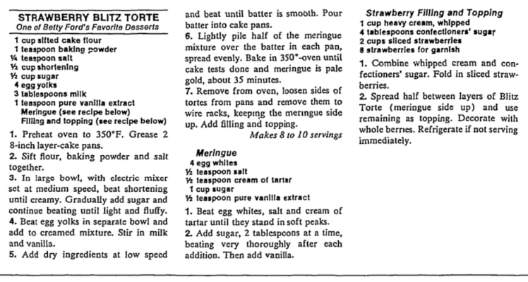 A recipe for strawberry torte, Record Searchlight newspaper 7 February 1976