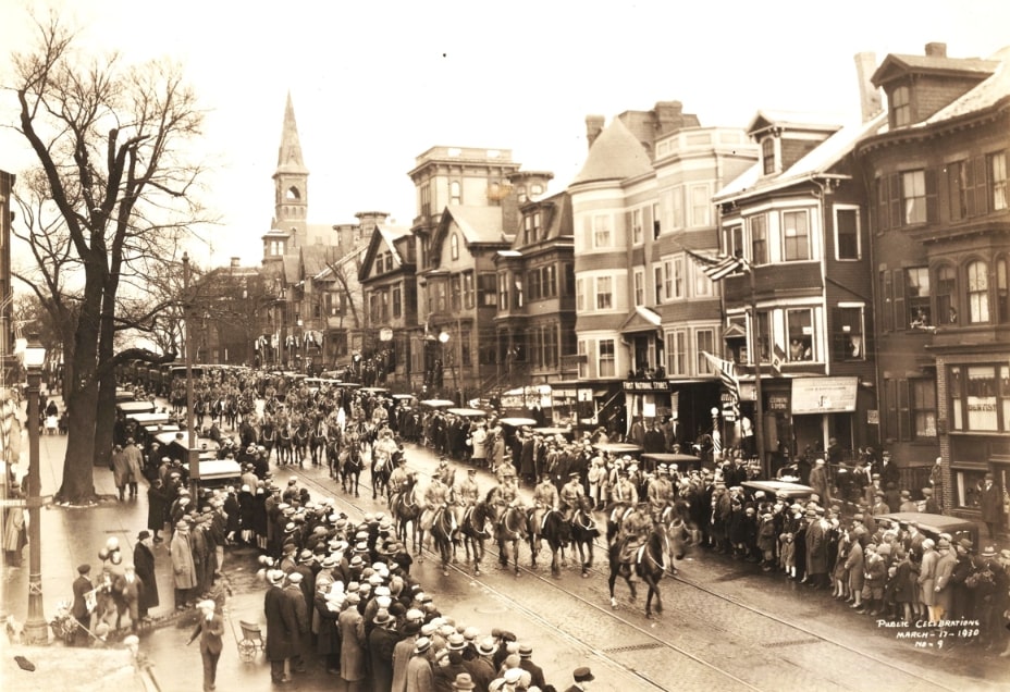 Photo: St. Patrick’s Day/Evacuation Day Parade, East Broadway, South Boston, 17 March 1930. Credit: Boston Public Library Archives.