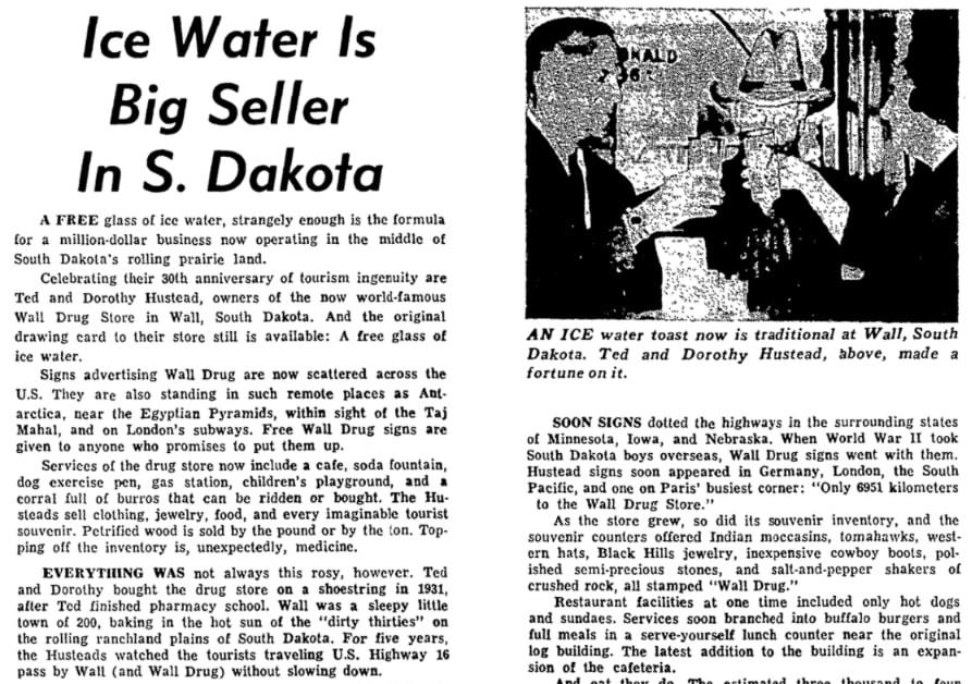 An article about Wall Drug Store, Grand Rapids Press newspaper 21 August 1966