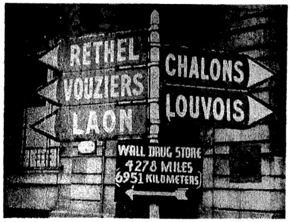 An article about Wall Drug Store, signs in France, Omaha World-Herald newspaper, 3 August 1947