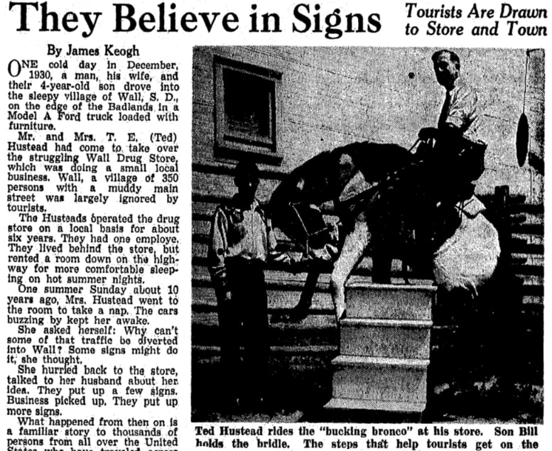 An article about Wall Drug Store, Omaha World-Herald newspaper, 3 August 1947