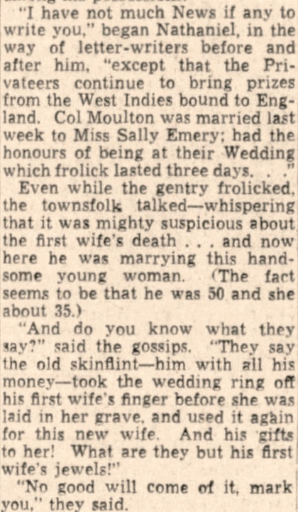 Photo: portion of a newspaper article about Nathaniel Weare’s letter to his brother. Credit: Wilma Parker.