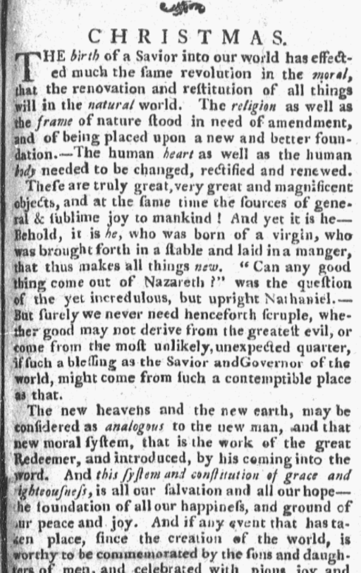 A Christmas message, Boston Gazette newspaper 2 January 1792