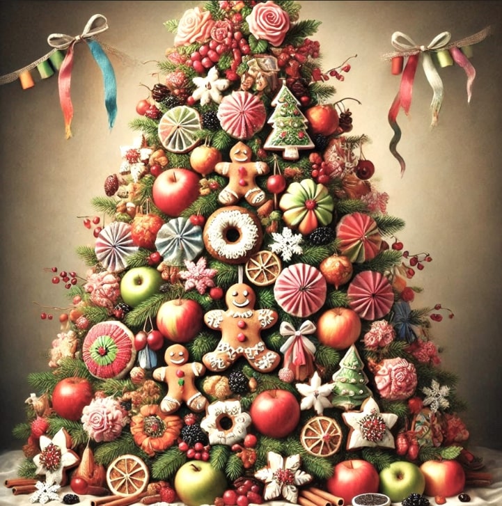 Illustration: Christmas tree from the 1820s. Credit: Melissa Davenport Berry.