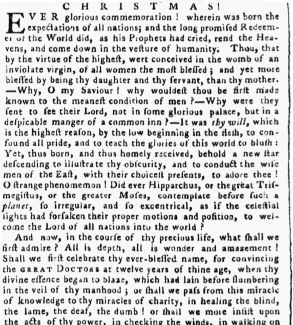 A Christmas message, Maryland Journal newspaper 23 December 1785