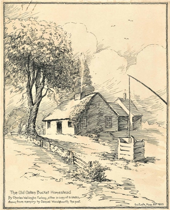 Illustration: “The Olk Oaken Bucket Homestead,” by Charles Wellington Furlong. Credit: Scituate Historical Society.