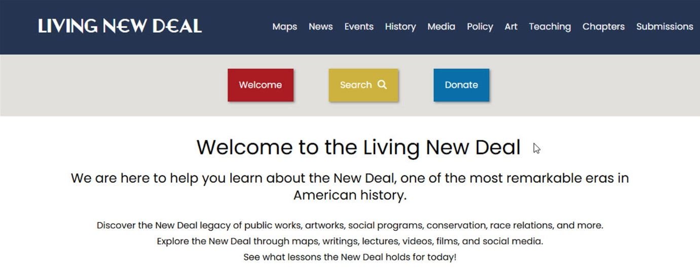 Screenshot: Living New Deal, homepage. Credit: Living New Deal.