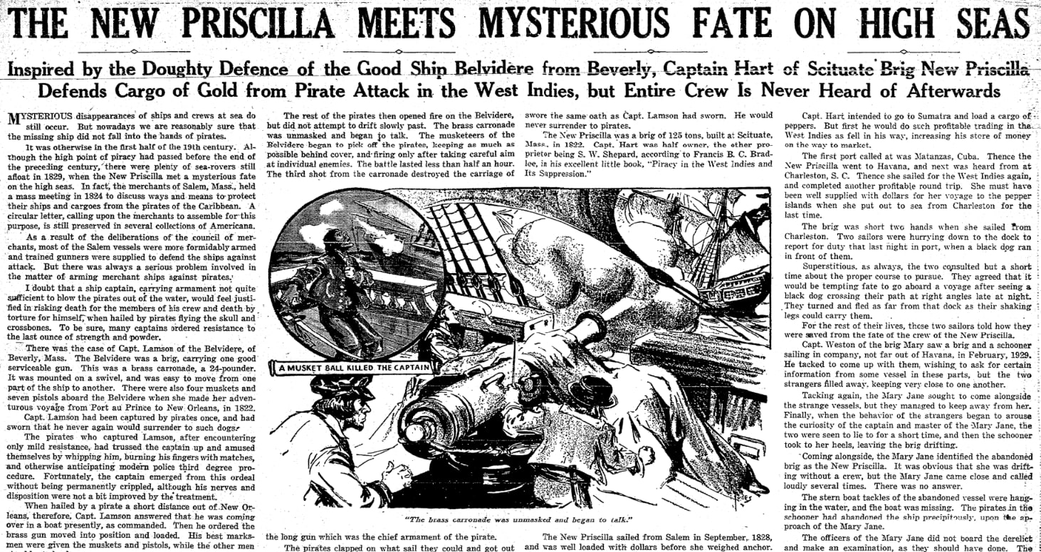 An article about the ship "New Priscilla," Boston Herald newspaper 21 September 1930