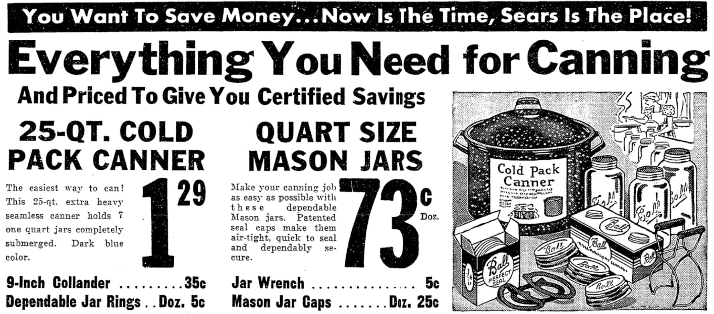 An ad for canning supplies, Evansville Press newspaper 29 July 1937