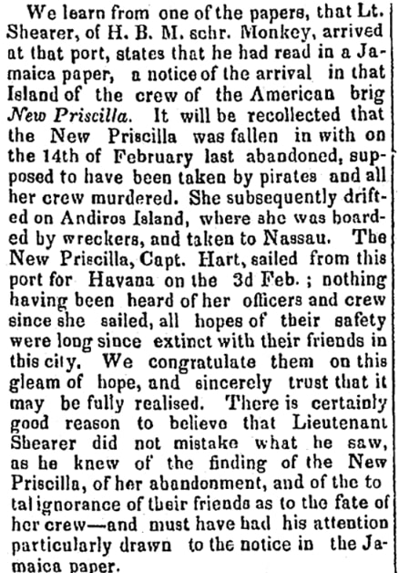 An article about the ship "New Priscilla," Georgian newspaper 10 June 1829