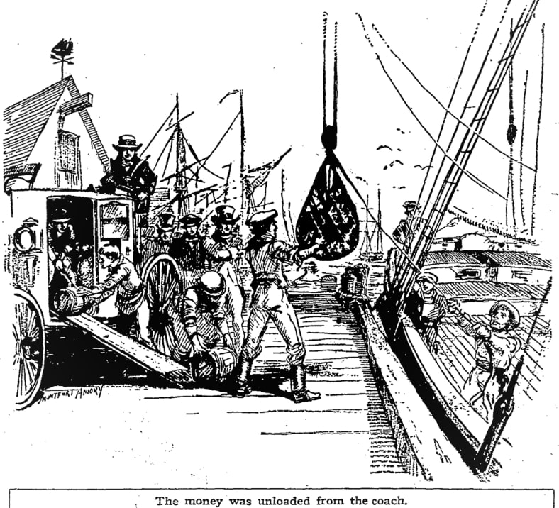 Illustration: currency being loaded. Credit: C. B. Driscoll.