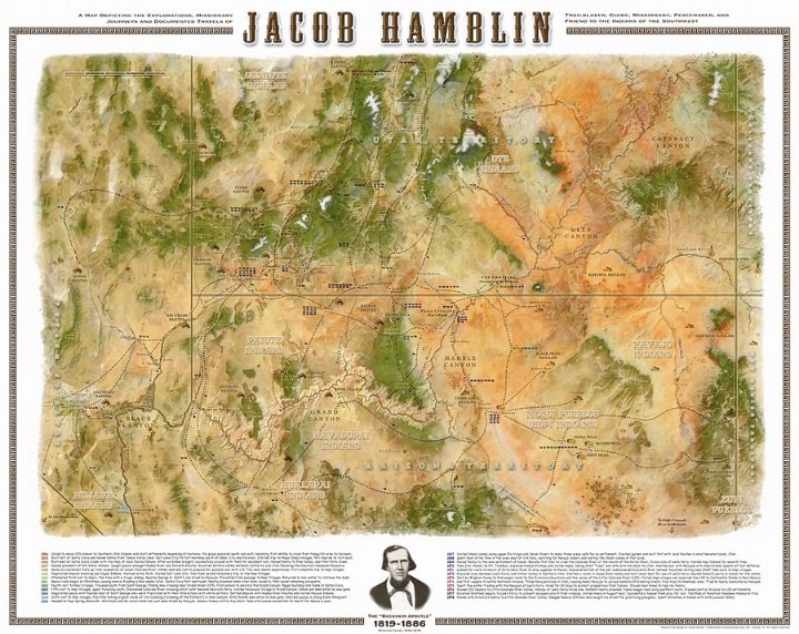Map: Jacob Hamblin’s documented travels during his mission years to southern Utah and northern Arizona, from 1854 to 1878. Credit: Wadewixom; Wikimedia Commons.