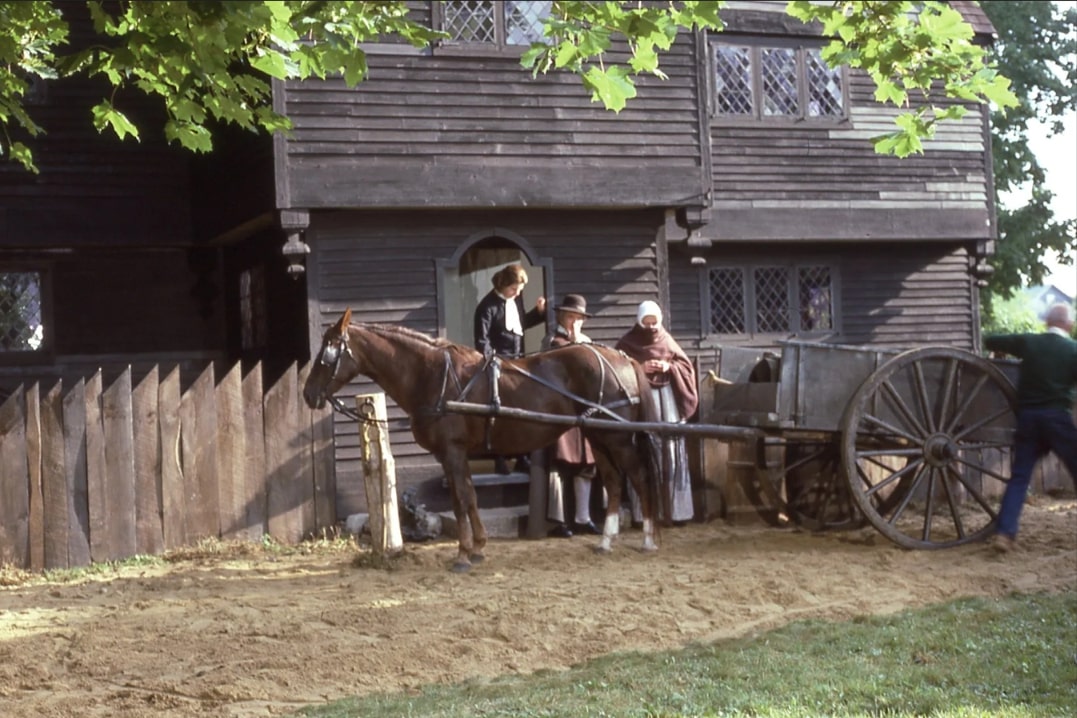 Photo: a scene for “Three Sovereigns for Sarah” being filmed at the Saugus Iron Works in Saugus, Massachusetts. Credit: Richard B. Trask.