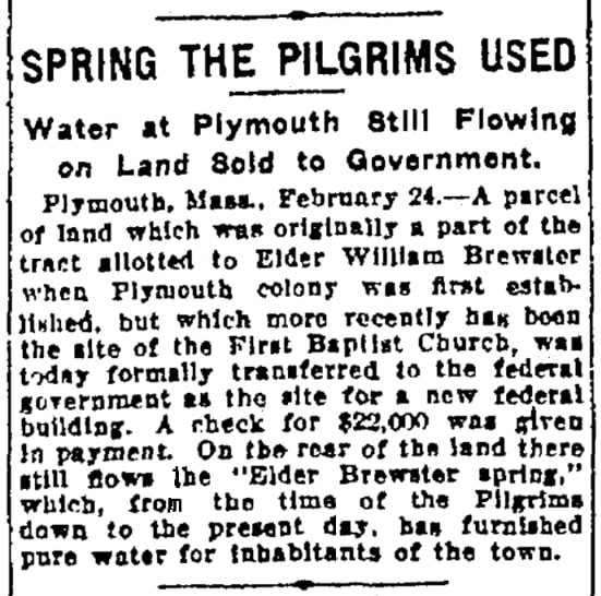 An article about the Elder Brewster Spring, Baltimore American newspaper 25 February 1911