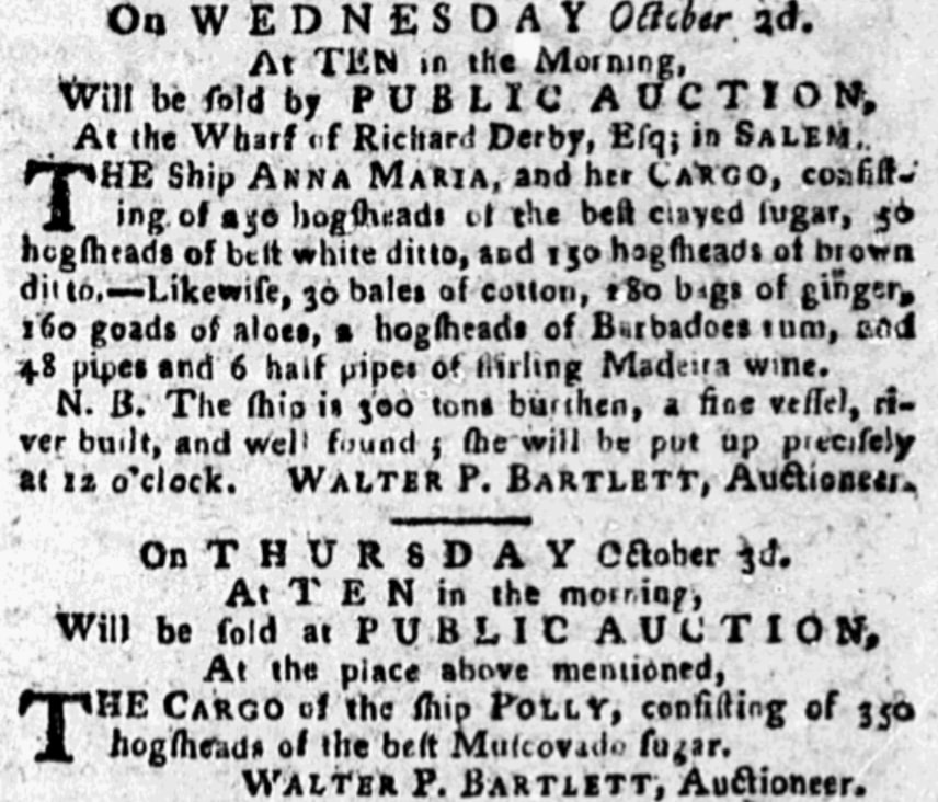 An article about a public auction, Continental Journal and Weekly Advertiser newspaper 26 September 1776