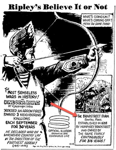 An article about the Bradstreet Farm, Daily Record newspaper 15 December 1951