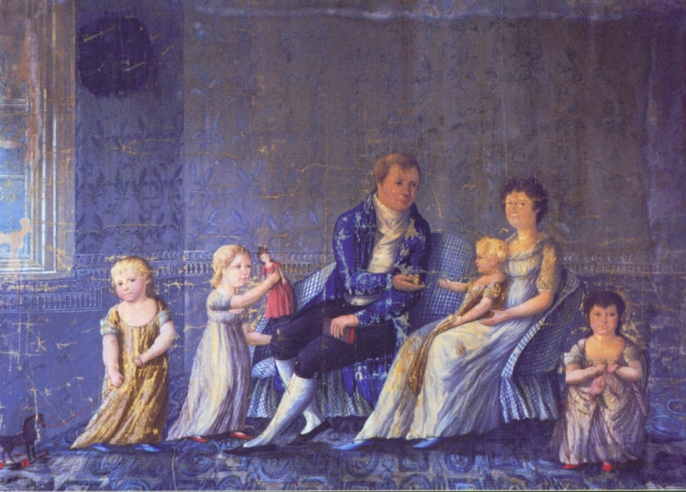 Illustration: Elias Hasket Derby Jr. and his wife Lucy (Brown) Derby, along with four of their children. Credit: Wikimedia Commons.