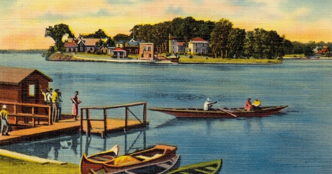Illustration: Penobscot Indian Island Reservation, Maine, from a postcard c. 1930-1945. Credit: Tichnor Brothers collection, Boston Public Library; Wikimedia Commons.