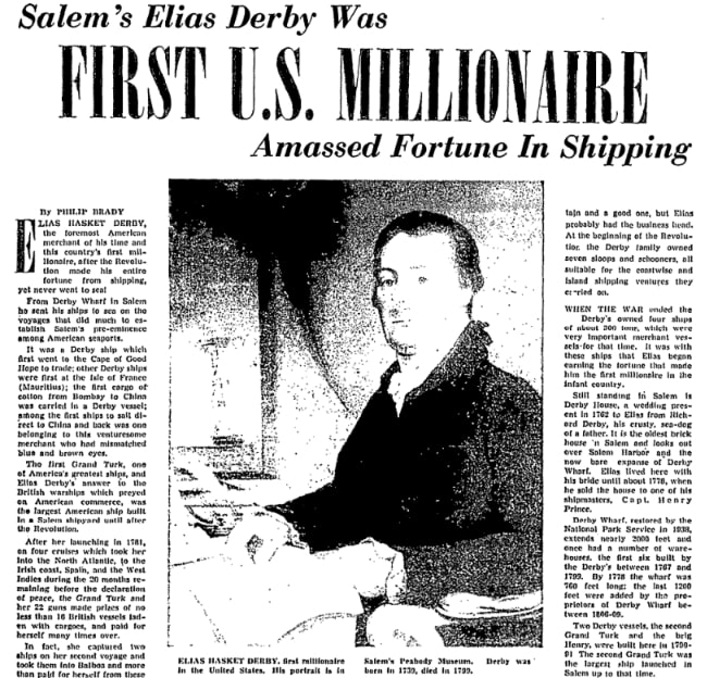 An article about Elias Derby, Worcester Telegram newspaper 25 March 1956