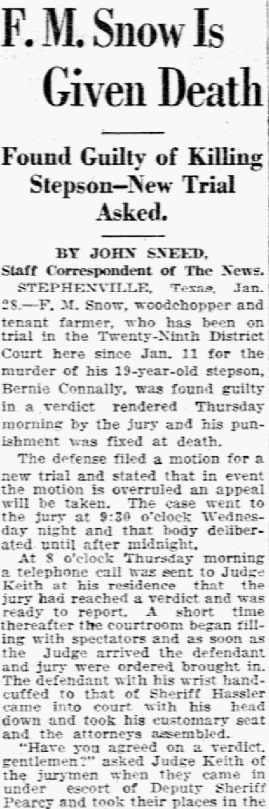 An article about F. M. Snow, Dallas Morning News newspaper 29 January 1926