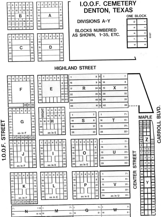 Map: I.O.O.F. Cemetery, Denton, Texas. Credit: from the author’s collection.