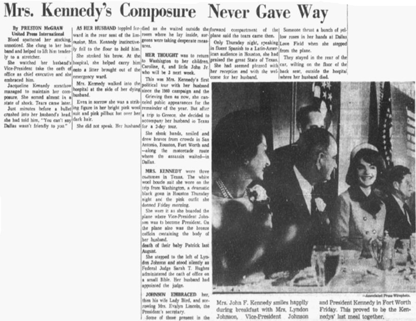 An article about the assassination of President John F. Kennedy, Dallas Morning News newspaper 23 November 1963