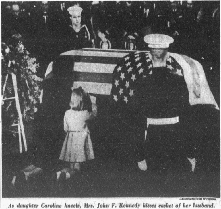 A photo from an article about the assassination of President John F. Kennedy, Dallas Morning News newspaper 25 November 1963