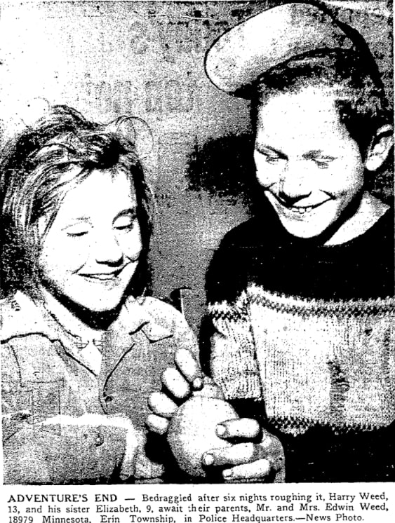 A photo from an article about missing children, Detroit News newspaper 2 November 1954