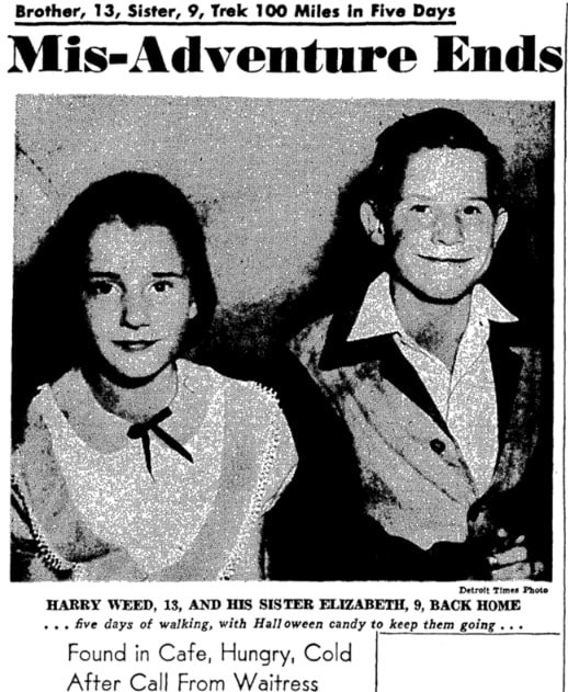 An article about missing children, Detroit News newspaper 2 November 1954